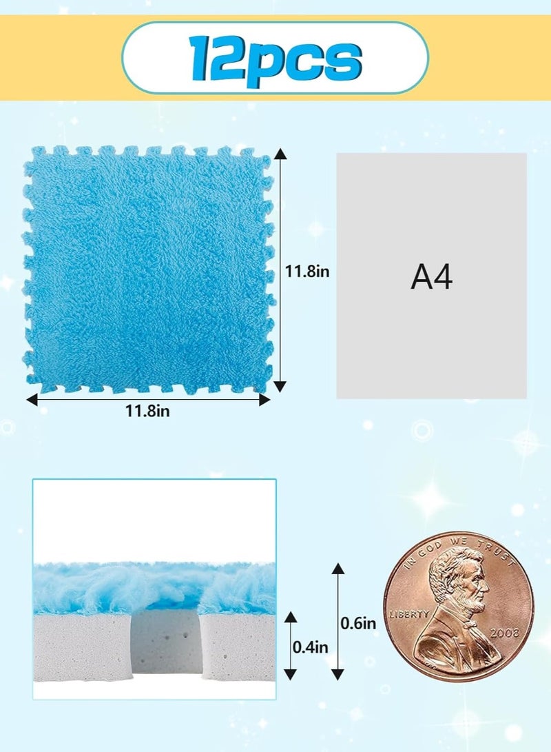 TAPIT 12 Pcs Interlocking Carpet Shaggy Soft EVA Foam Mats 11.8 x 11.8 Inch Fluffy Area Rugs Protective Floor Tiles Exercise Play Mat for Home Playroom Decor/Exercise Gym Mats (Blue 11.8 x 11.8 Inch)  - Image 3