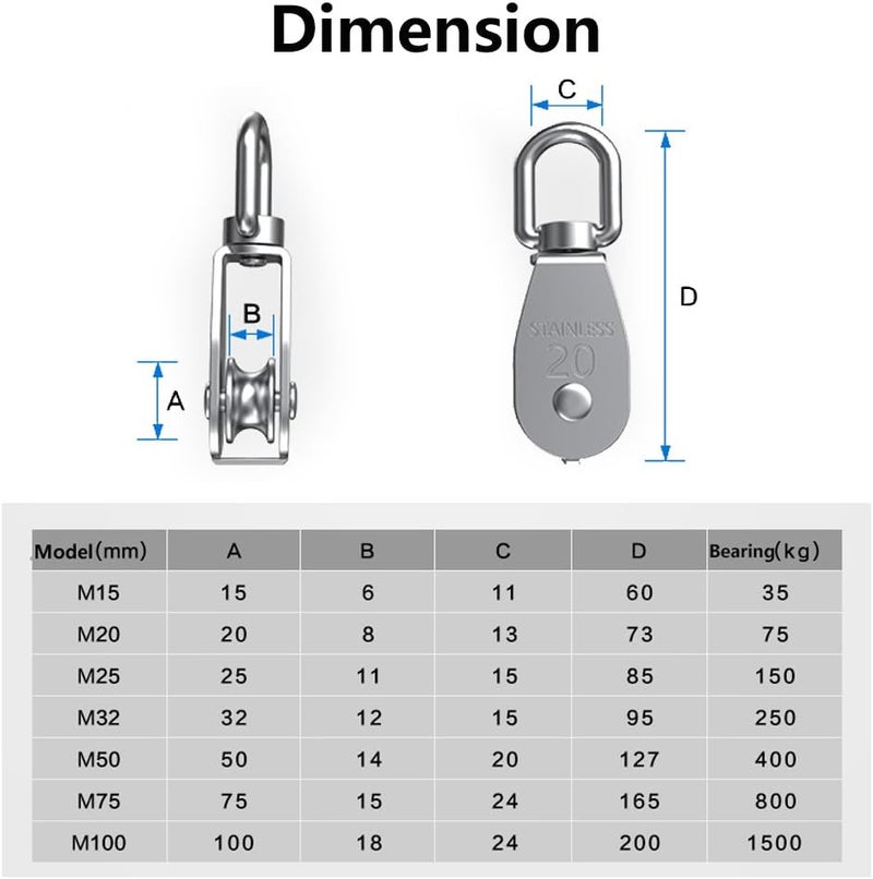 SeeRaphee 2 pcs/Set 25mm 304 Stainless Steel Single Rope Pulley Block - Image 5