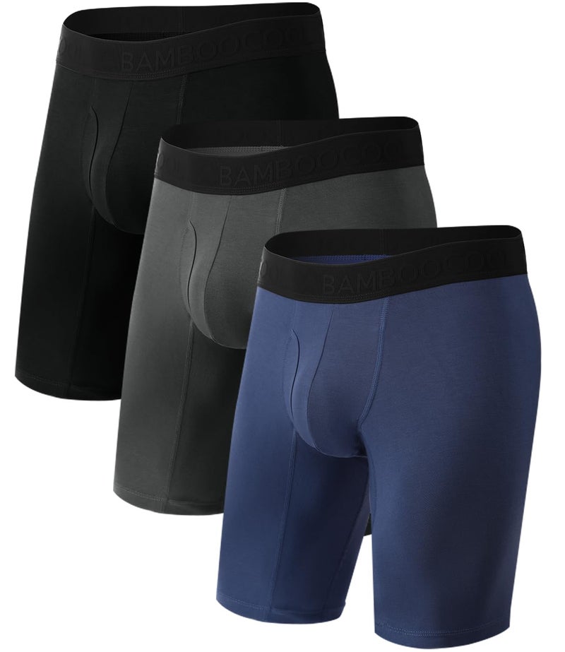BAMBOO COOL Men's Long Boxer Briefs Performance Long Leg Sports Boxer Brief Underwear MultiPack - Image 1