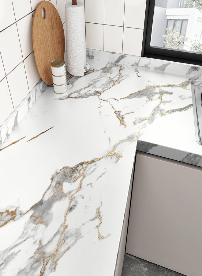 WESTICK Matte White Gold Marble Conatct Paper Self Adhesive Thick Marble Wallpaper Peel and Stick Countertops Waterproof Vinyl Countertop Contact Paper for Cabinets Table Kitchen Backspalsh 17.7"x80" - Image 1