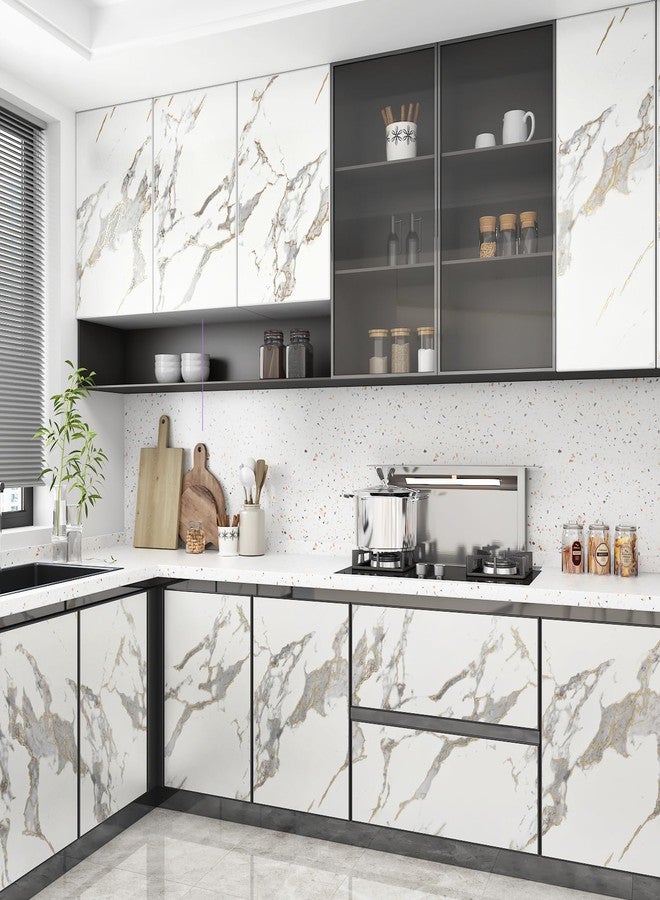 WESTICK Matte White Gold Marble Conatct Paper Self Adhesive Thick Marble Wallpaper Peel and Stick Countertops Waterproof Vinyl Countertop Contact Paper for Cabinets Table Kitchen Backspalsh 17.7"x80" - Image 5