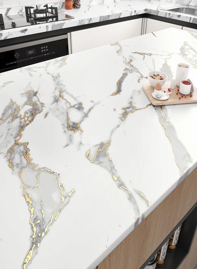 WESTICK Matte White Gold Marble Conatct Paper Self Adhesive Thick Marble Wallpaper Peel and Stick Countertops Waterproof Vinyl Countertop Contact Paper for Cabinets Table Kitchen Backspalsh 17.7"x80" - Image 3