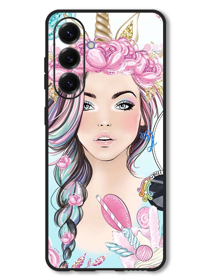 Theodor Case Compatible with Samsung Galaxy F56 6.74 Inch Protection Shockproof Bumper Cover Unicorn Girl - Image 1