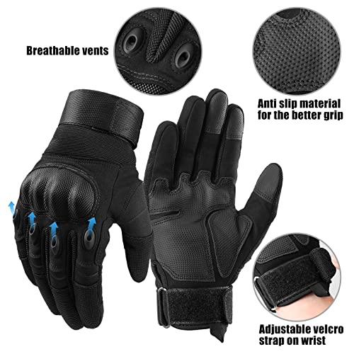 Cierto Motorcycle Gloves for Men and Women: Full Finger Touch Screen Tactical Gloves with Breathable Hard Knuckle & Adjustable Wrist for Cycling, BMX ATV MTB Riding, Motocross, Road Racing - Black L - Image 5