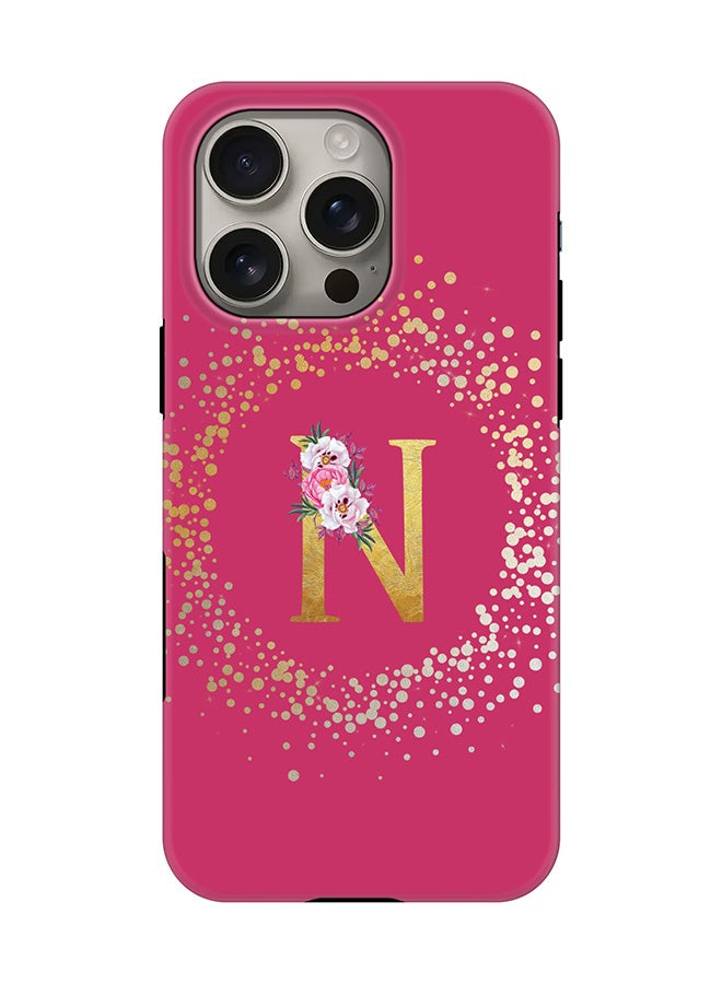 Stylizedd Tough Pro Magnetic Case for iPhone 16 Pro, Dual Layer hybrid PC + TPU Mobile Cover Matte - Custom Monogram Floral - N ( Deep Pink ) - Image 1