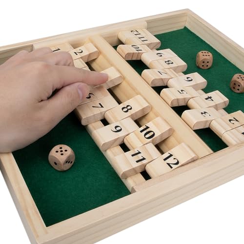 GOTHINK Wooden Shut The Box Fun Table Math Game with Wooden Board for Adults Kids 12 Spots Dice Game with 4 Dices for 2 Player Games Popular Pub Board Game Ideal for Game Night Travel - Image 5