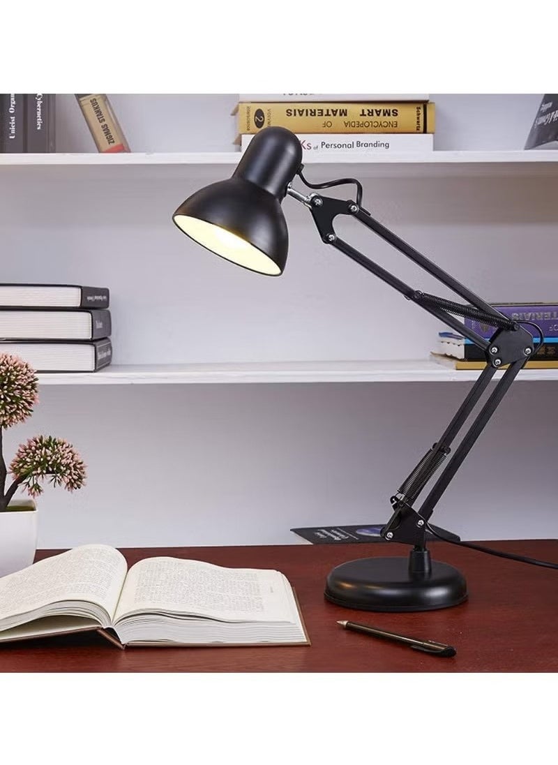 Metal Adjustable Swing Arm Desk Lamp with Interchangeable Base with Bulb- Blcak