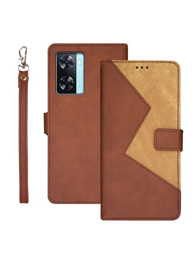 Case For OPPO A77s Two-color Splicing Leather Phone Case