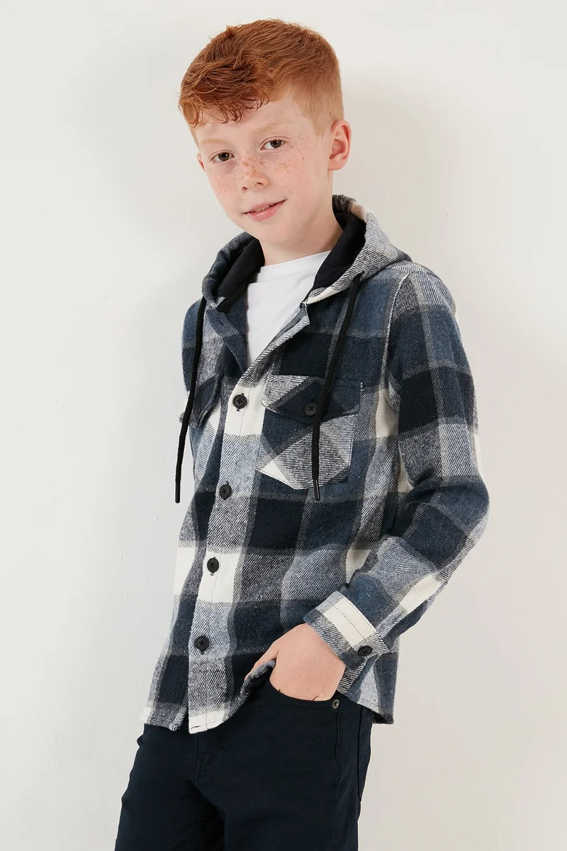 ليلا Hooded Double Pocket Plaid Winter Lumberjack Shirt Boy's Shirt CF24W81778