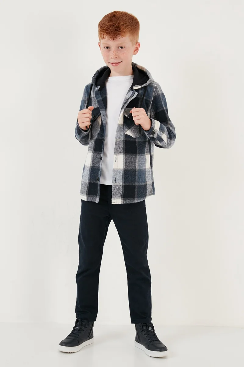 ليلا Hooded Double Pocket Plaid Winter Lumberjack Shirt Boy's Shirt CF24W81778