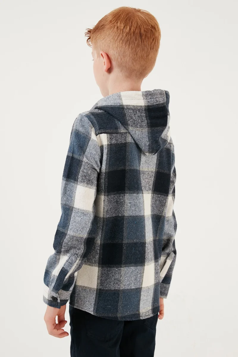 ليلا Hooded Double Pocket Plaid Winter Lumberjack Shirt Boy's Shirt CF24W81778