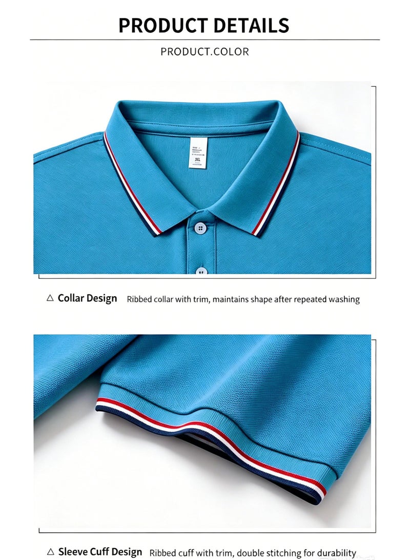 HACKETT LONDON Classic striped lapel POLO shirt for men and women couples with beaded cotton short sleeves. - Image 5