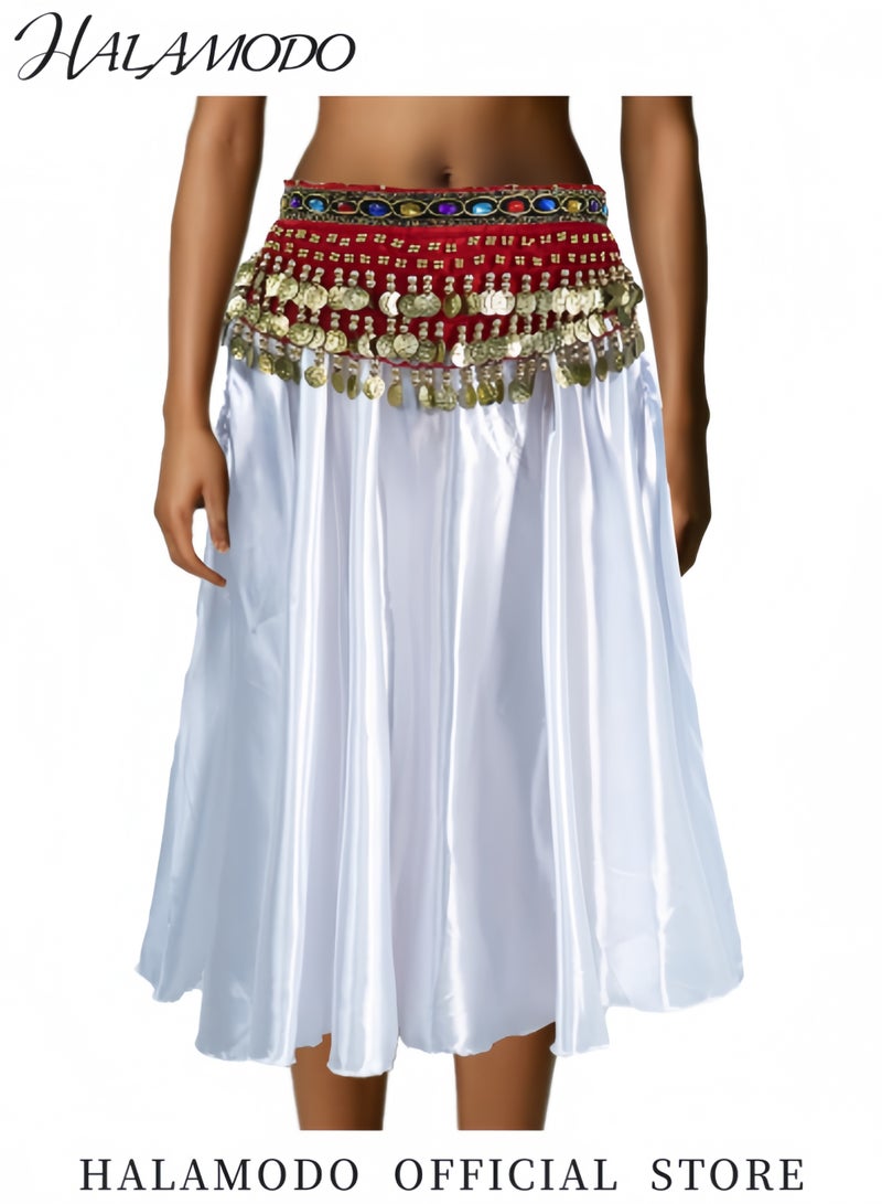 HALAMODO Women's Bellydance Scarf with Gold Coins Skirts Wrap Belly Dance  Scarf Chiffon Belly Dancing Scarf Waist Belly Dance Scarf Triangle Skirt  - Image 4