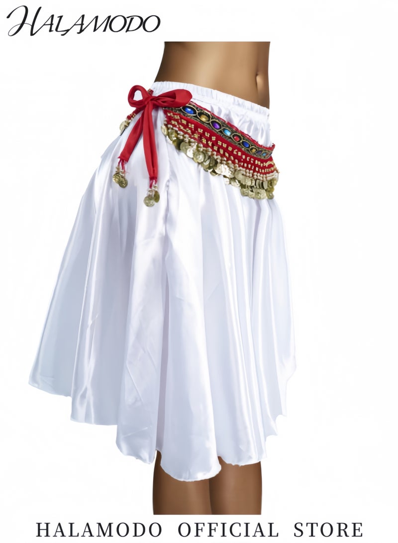 HALAMODO Women's Bellydance Scarf with Gold Coins Skirts Wrap Belly Dance  Scarf Chiffon Belly Dancing Scarf Waist Belly Dance Scarf Triangle Skirt  - Image 5