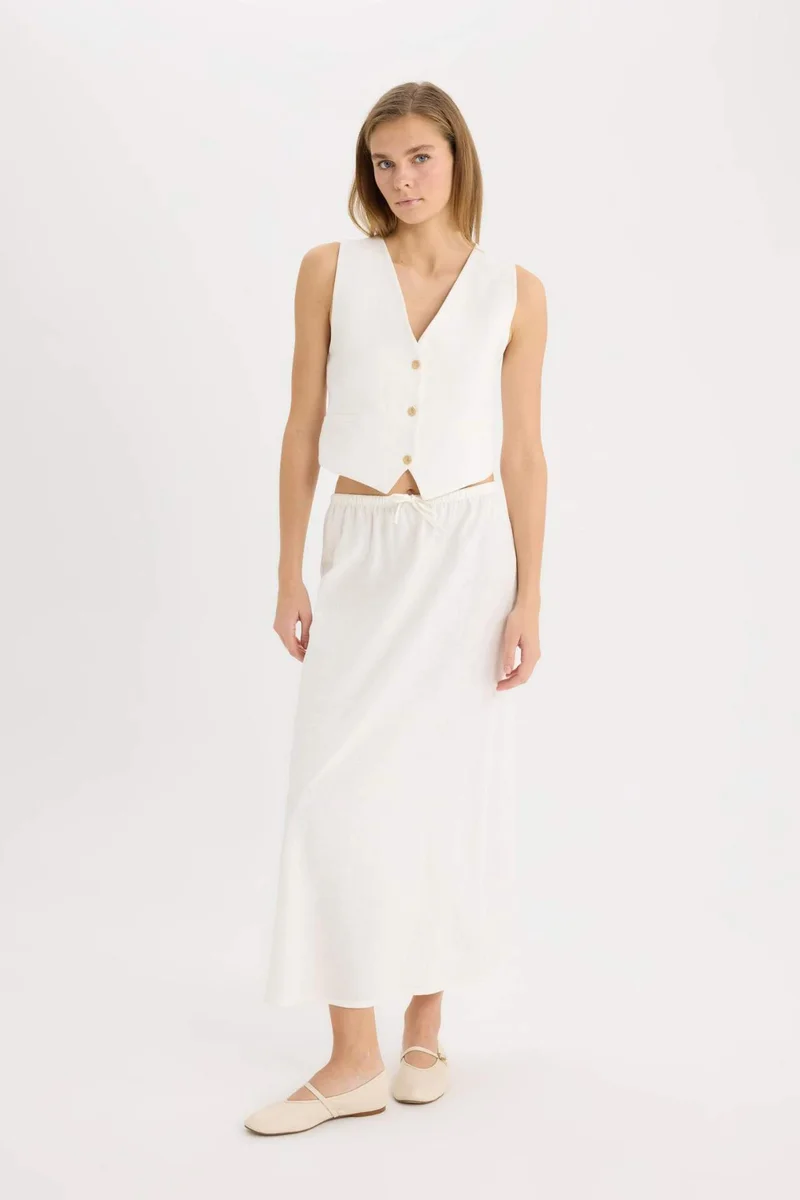 ديفاكتو A Cut Linen Normal Waist Maxi Skirt