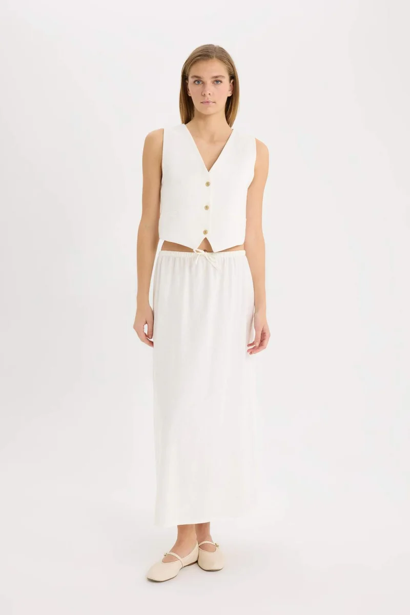 ديفاكتو A Cut Linen Normal Waist Maxi Skirt