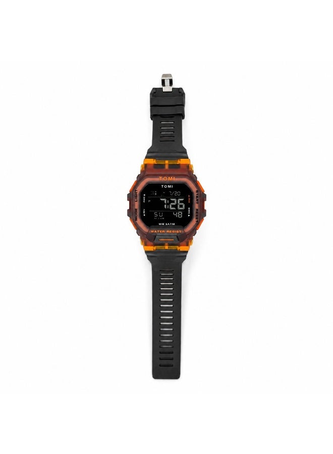 TOMI Blaze TM2020 Digital Sports Watch For Men & Unisex LED Display Water Resistant 3ATM Silicone Strap Outdoor Tactical Wrist Watch Black Orange - Image 2