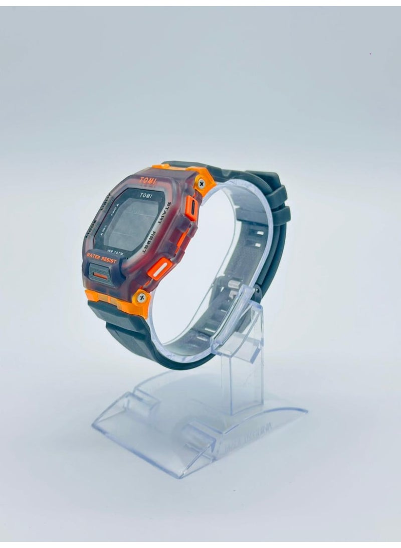 TOMI Blaze TM2020 Digital Sports Watch For Men & Unisex LED Display Water Resistant 3ATM Silicone Strap Outdoor Tactical Wrist Watch Black Orange - Image 4