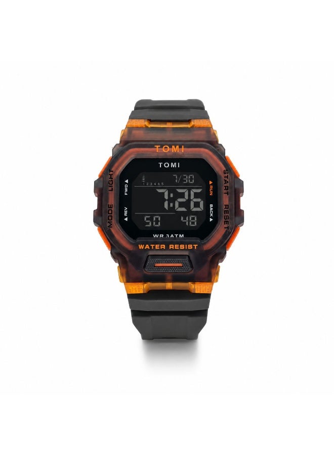 TOMI Blaze TM2020 Digital Sports Watch For Men & Unisex LED Display Water Resistant 3ATM Silicone Strap Outdoor Tactical Wrist Watch Black Orange - Image 1