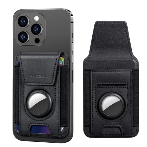 nuoku Magsafe Wallet with AirTag Holder, Leather Magnetic Phone Wallet with Card Holder for iPhone 17/16/15/14 /13/12 Pro/Max Series (Not 13 Mini/12 Mini) (S-Black) - Image 1