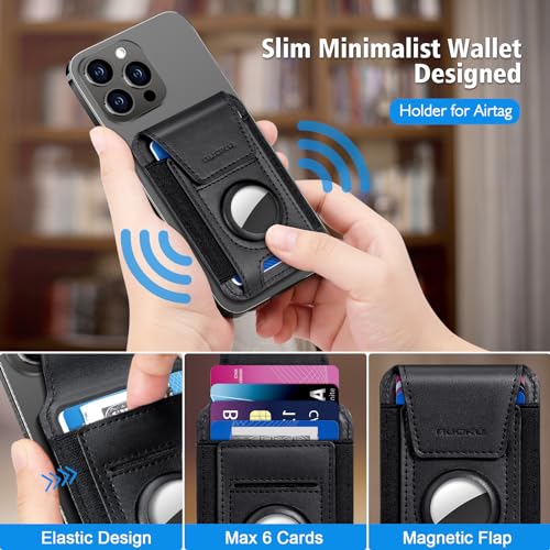 nuoku Magsafe Wallet with AirTag Holder, Leather Magnetic Phone Wallet with Card Holder for iPhone 17/16/15/14 /13/12 Pro/Max Series (Not 13 Mini/12 Mini) (S-Black) - Image 2