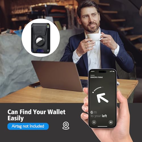 nuoku Magsafe Wallet with AirTag Holder, Leather Magnetic Phone Wallet with Card Holder for iPhone 17/16/15/14 /13/12 Pro/Max Series (Not 13 Mini/12 Mini) (S-Black) - Image 3