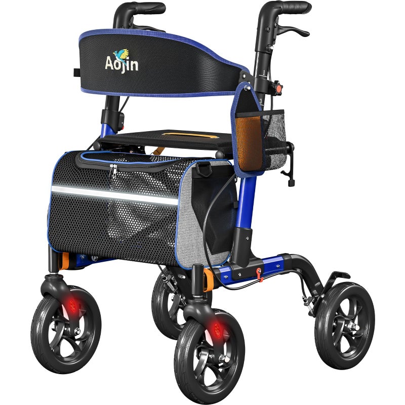 Aojin Walkers for Seniors Rollator Walker with Seat 350 lb Weight Capacity 18 Big Seat 8 AllTerrain Wheels 6Level Adjustable Height Lightweight Aluminum Frame Rollator Walkers for Seniors Blue - Image 3