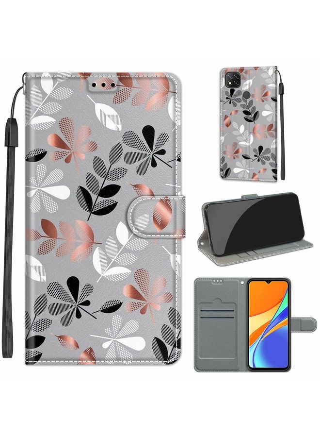 Case Cover For Xiaomi Redmi 9C Voltage Coloured Drawing Magnetic Clasp Horizontal Flip PU Leather Case with Holder & Card Slots C19 Material Flower