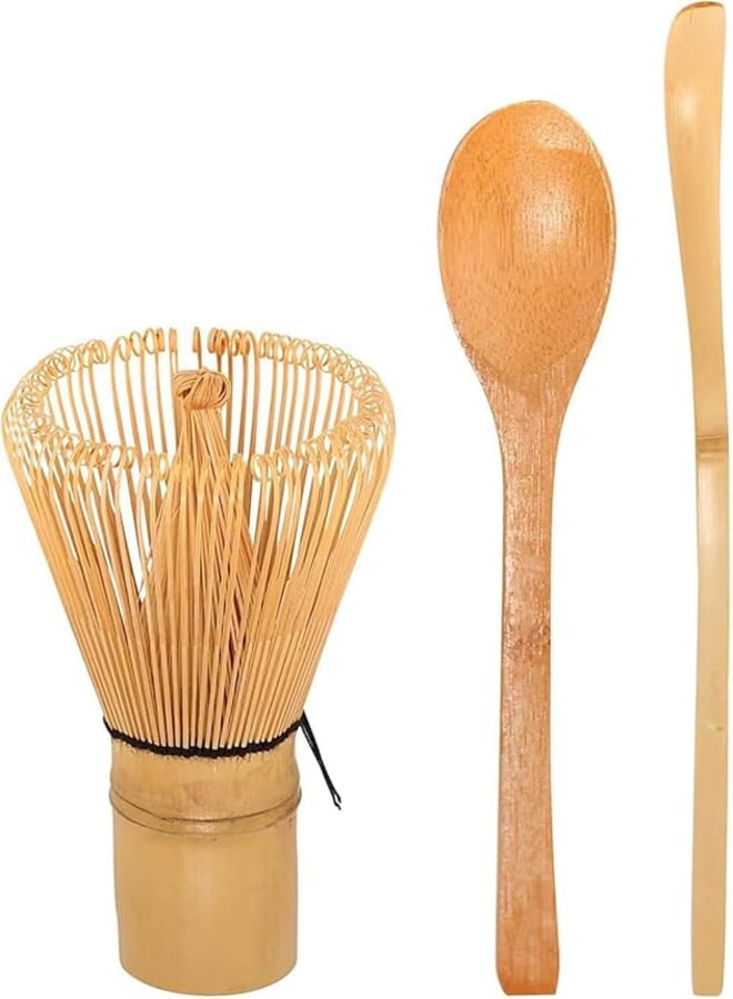 GQ 1-Set Matcha Whisk Set - Golden Chasen (Tea Whisk) + Chashaku (Hooked Bamboo Scoop) + Tea Spoon