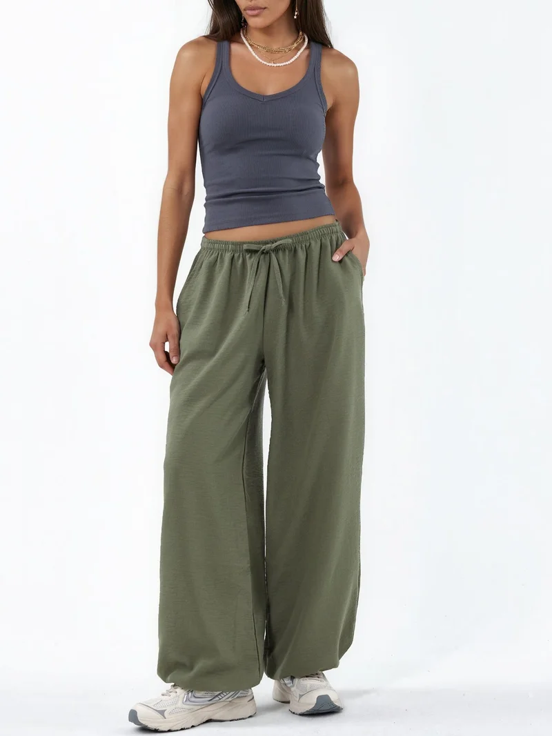 بوسيم BUSEM Wide-Leg Woven Trousers with Drawstring Waist