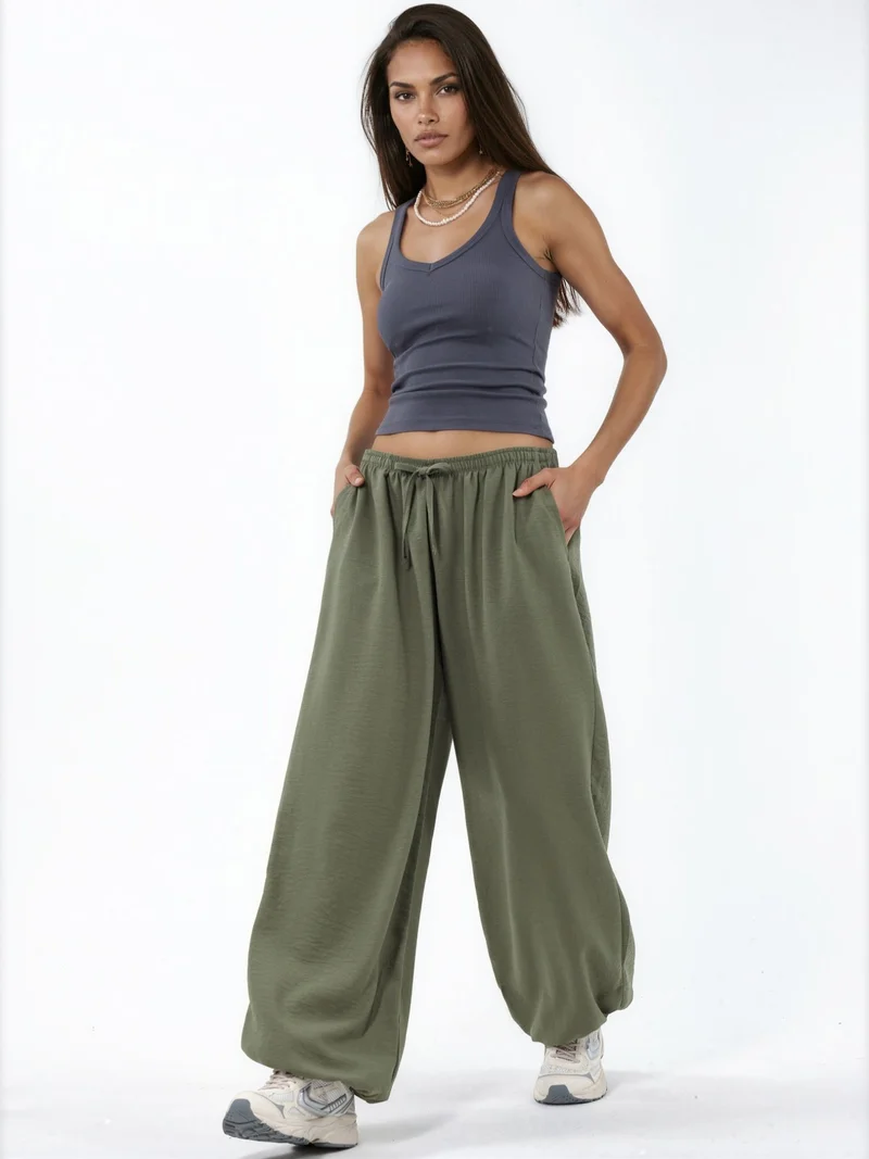 Busem BUSEM Wide-Leg Woven Trousers with Drawstring Waist