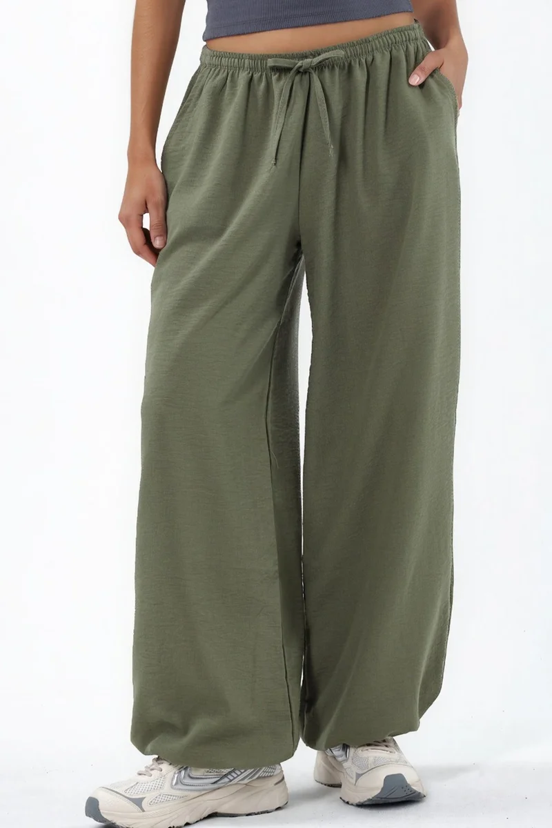 بوسيم BUSEM Wide-Leg Woven Trousers with Drawstring Waist