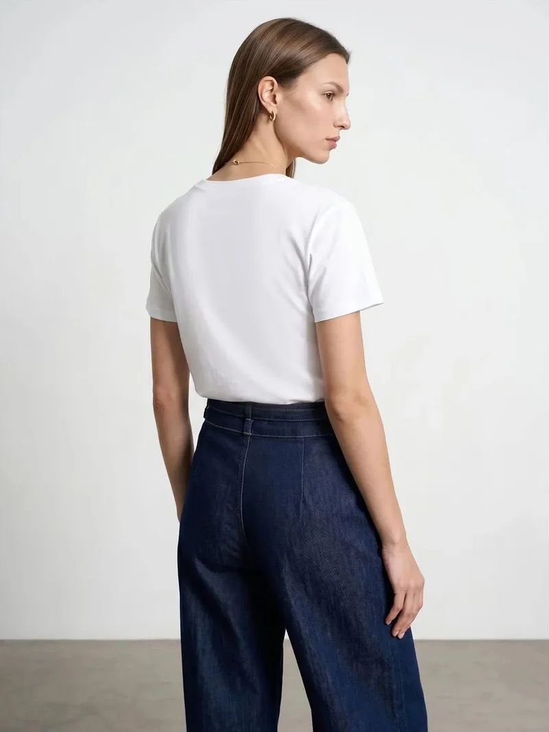 ديلفين Dilvin Cotton Tencel V-Neck Short-Sleeve Blouse