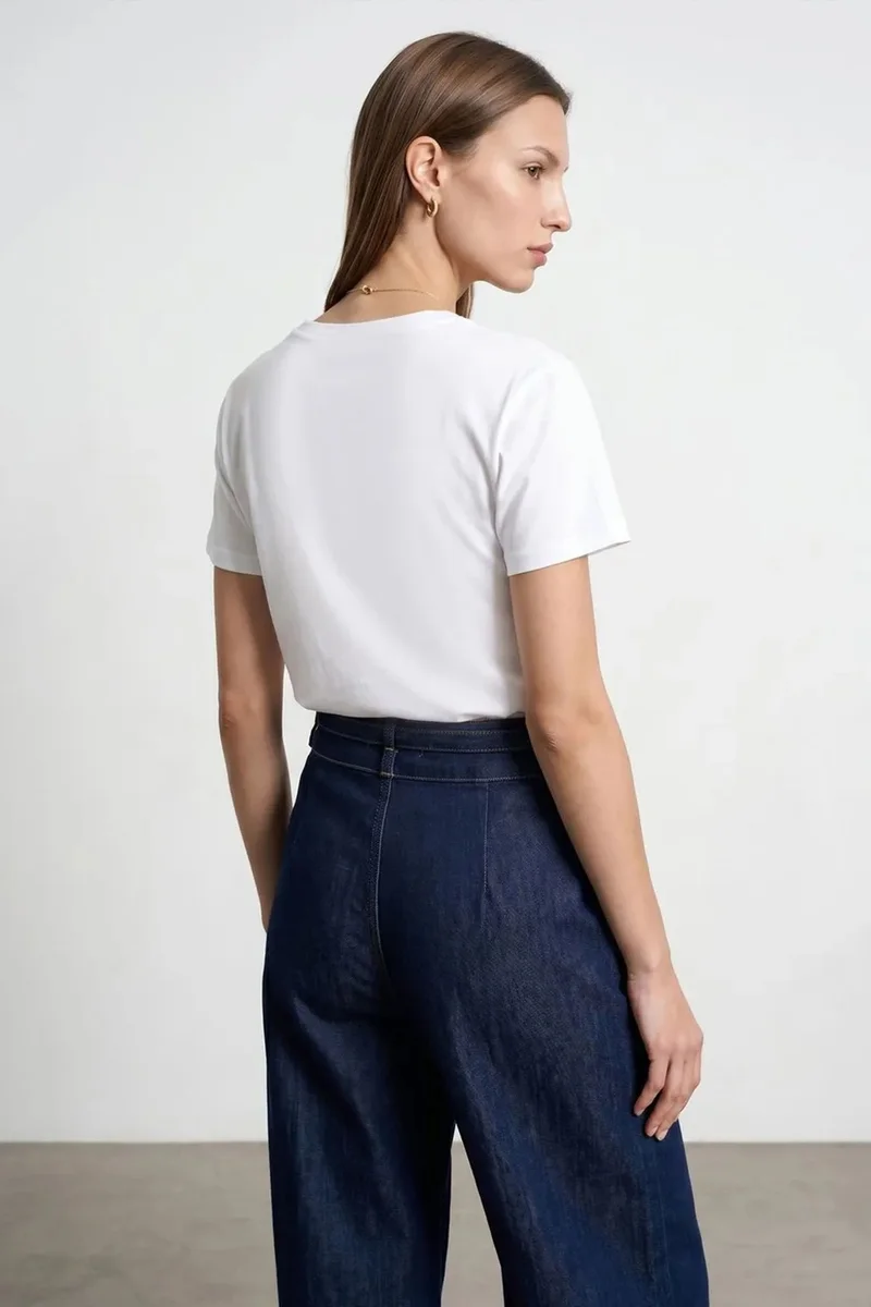 ديلفين DILVIN Cotton Tencel V-Neck Short-Sleeve Blouse
