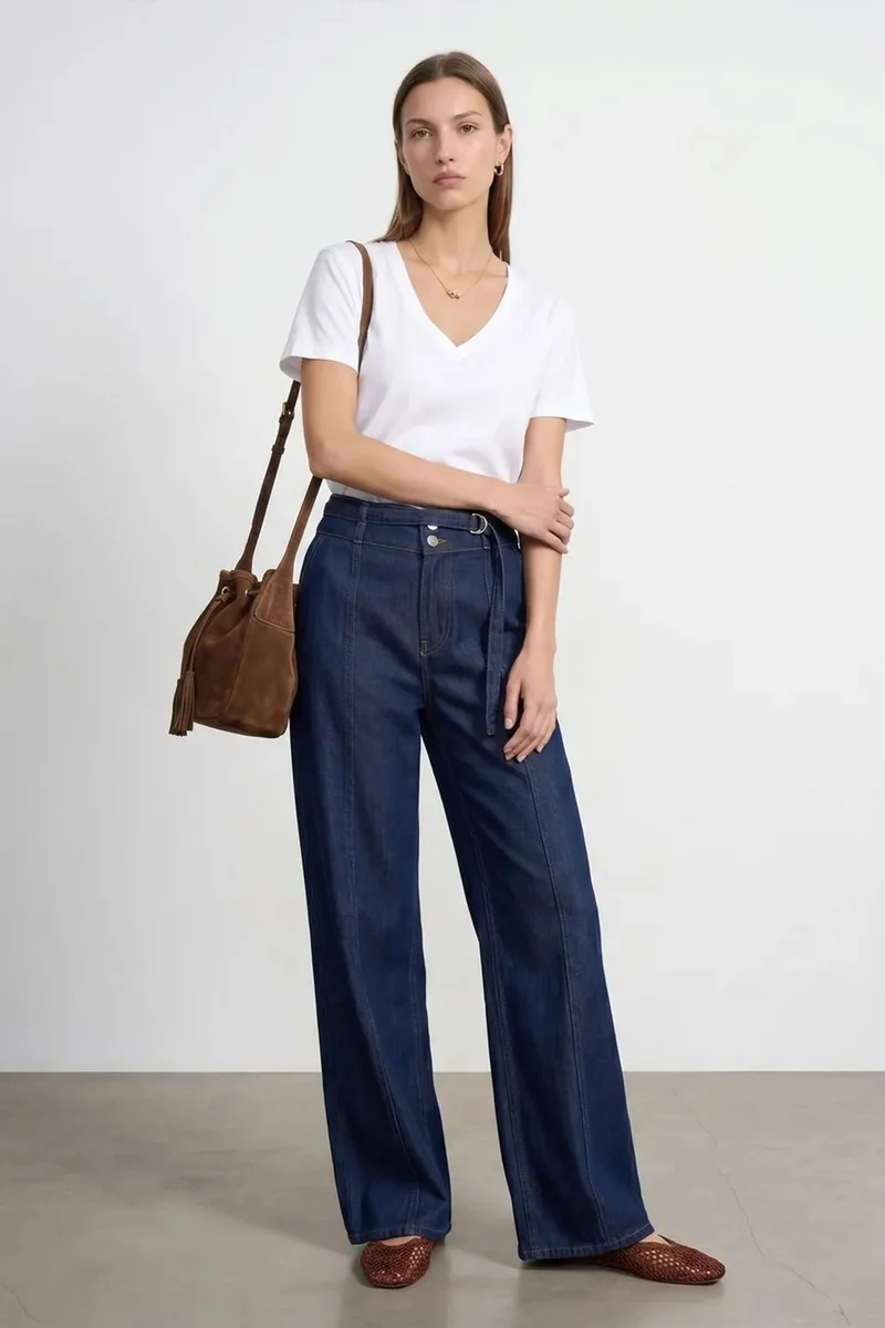 Dilvin White DILVIN Cotton Tencel V-Neck Short-Sleeve Blouse for Women | Best Price UAE