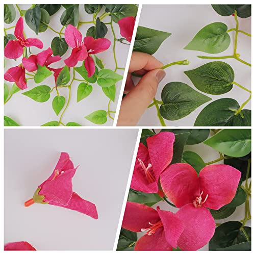Elecxlink Fake Hanging Flowers Plants Bougainvillea Artificial,UV Resistant Faux Silk Flower Fabric Vine for Indoor Outdoor Garden Porch Eave Fence Wedding Wall Spring Summer Decor - Image 3