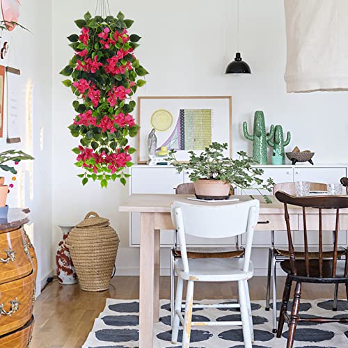 Elecxlink Fake Hanging Flowers Plants Bougainvillea Artificial,UV Resistant Faux Silk Flower Fabric Vine for Indoor Outdoor Garden Porch Eave Fence Wedding Wall Spring Summer Decor - Image 5