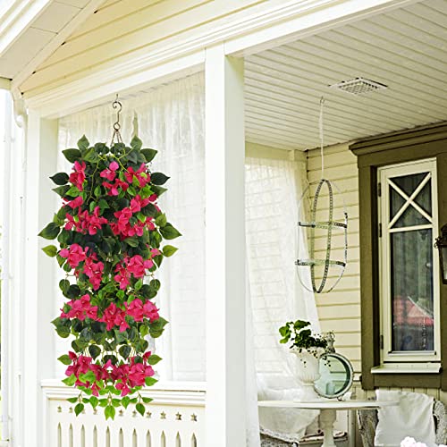 Elecxlink Fake Hanging Flowers Plants Bougainvillea Artificial,UV Resistant Faux Silk Flower Fabric Vine for Indoor Outdoor Garden Porch Eave Fence Wedding Wall Spring Summer Decor - Image 4