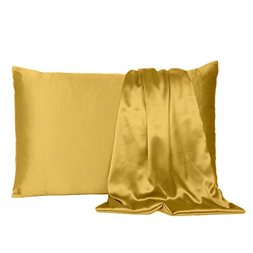 Oussum Satin Pillow case Soft & Comfortable Silk Pillowcase Solid Pillow Cover Single Pcs with Free Scrunchie (Sun Flower, Regular Size (18"x27") - Image 1