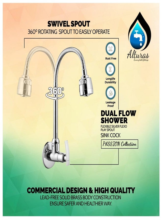 ALTURAS Dual Flow Silver Kitchen Sink Cock with 360 Degree Swivel Spout | Kitchen Sink Tap | Kitchen Faucet | Tap for Kitchen (Passion) - Image 5