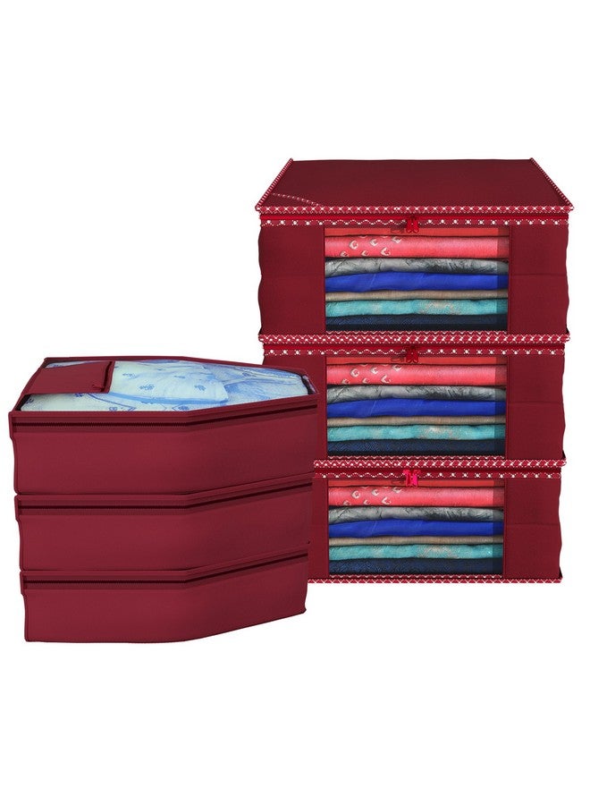 Kuber Industries Clothes Organizer For Wardrobe (Pack of 3 Each) - 2-in-1 Combo Storage Organizer For Saree and Blouse - Dress Organizer For Wardrobe - Saree Covers With Zip (Maroon) - Image 1