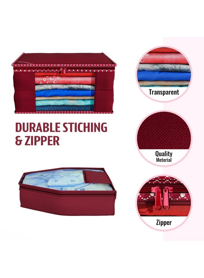 Kuber Industries Clothes Organizer For Wardrobe (Pack of 3 Each) - 2-in-1 Combo Storage Organizer For Saree and Blouse - Dress Organizer For Wardrobe - Saree Covers With Zip (Maroon) - Image 4
