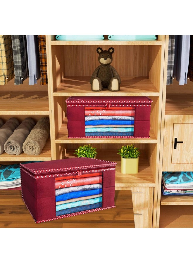 Kuber Industries Clothes Organizer For Wardrobe (Pack of 3 Each) - 2-in-1 Combo Storage Organizer For Saree and Blouse - Dress Organizer For Wardrobe - Saree Covers With Zip (Maroon) - Image 2