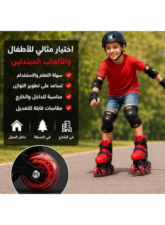فلاش باتيناج أطفال 2 في 1 قابل للتحويل من 4 عجلات صفين إلى 4 عجلات صف واحد، رولر سكيت Inline وQuad، مع خوذة وطقم حماية كامل ومسامير التحويل – موديل 2026-2027 من فلاش - Image 3