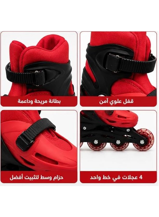 فلاش باتيناج أطفال 2 في 1 قابل للتحويل من 4 عجلات صفين إلى 4 عجلات صف واحد، رولر سكيت Inline وQuad، مع خوذة وطقم حماية كامل ومسامير التحويل – موديل 2026-2027 من فلاش - Image 2