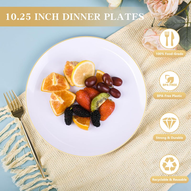 I00000 150PCS White and Gold Plastic Plates with Disposable Silverware for 30 Guests,Nice Disposable Plates,White Plastic Plates Set Include 30 Dinner Plate,30 Dessert Plate,90 Gold Cutlery for Party - Image 5