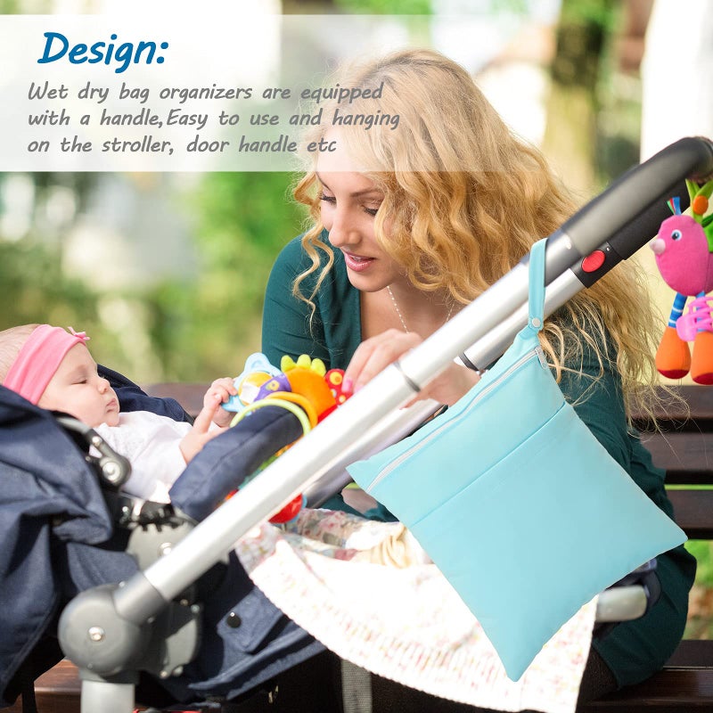 Shappy 4 Pcs Wet Dry Bag for Baby Cloth Diapers Waterproof Wet Bag Washable Travel Reusable with 2 Pocket for Swimsuits for Yoga Gym Travel Beach Pool(Blue, Purple, Pink, Orange) - Image 5