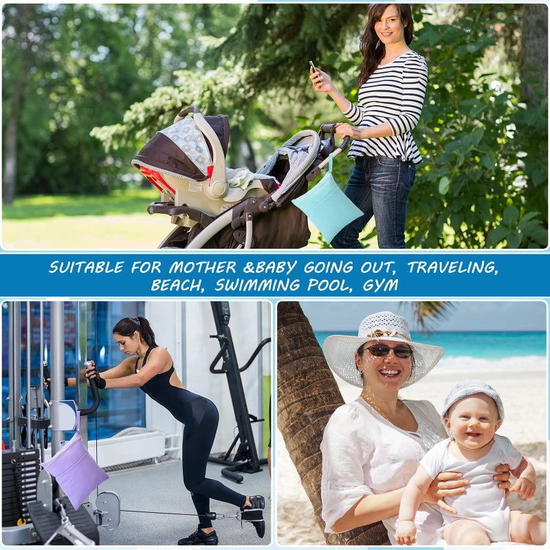 Shappy 4 Pcs Wet Dry Bag for Baby Cloth Diapers Waterproof Wet Bag Washable Travel Reusable with 2 Pocket for Swimsuits for Yoga Gym Travel Beach Pool(Blue, Purple, Pink, Orange) - Image 4