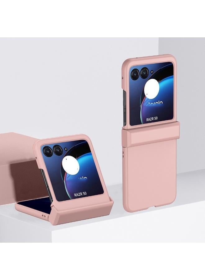 جراب 3 في 1 لهاتف Motorola Razr 50 من الجلد الملمس للكمبيوتر الشخصي (وردي)