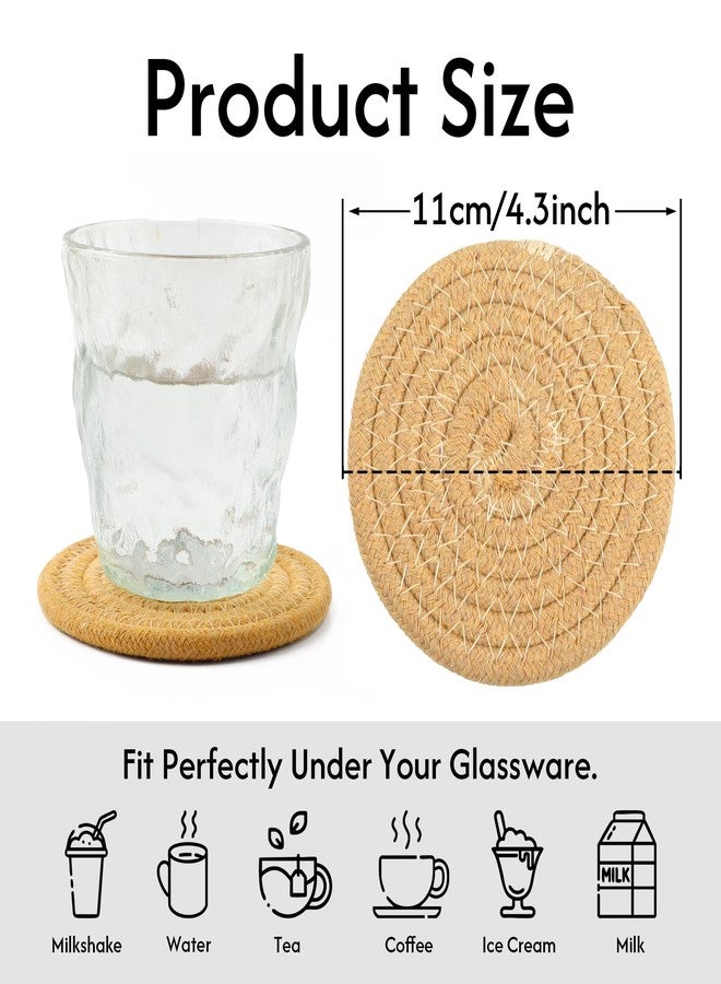 krastmon Coasters Set of 4 for Drinks, Cotton Woven 4 Colors Absorbent Boho Coasters for Home Decor Cups - Hot or Cold Drink Thickened (Light Khaki) - Image 2